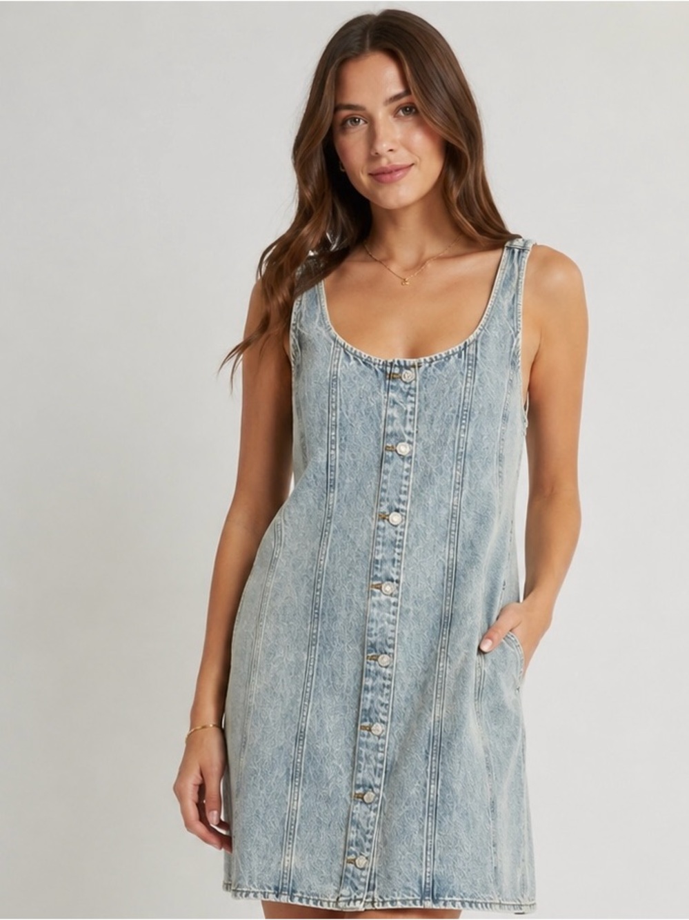 rag & bone Rockaway Laney Denim Button-Front Dress/Tank No Pockets